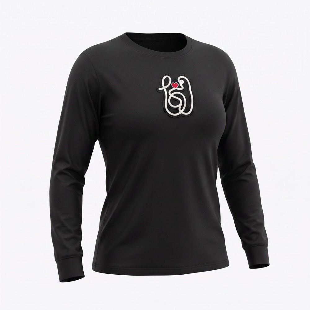 Original Favorites Long Sleeve XL Black Abstract Heart Patch Supima Cotton Tee
